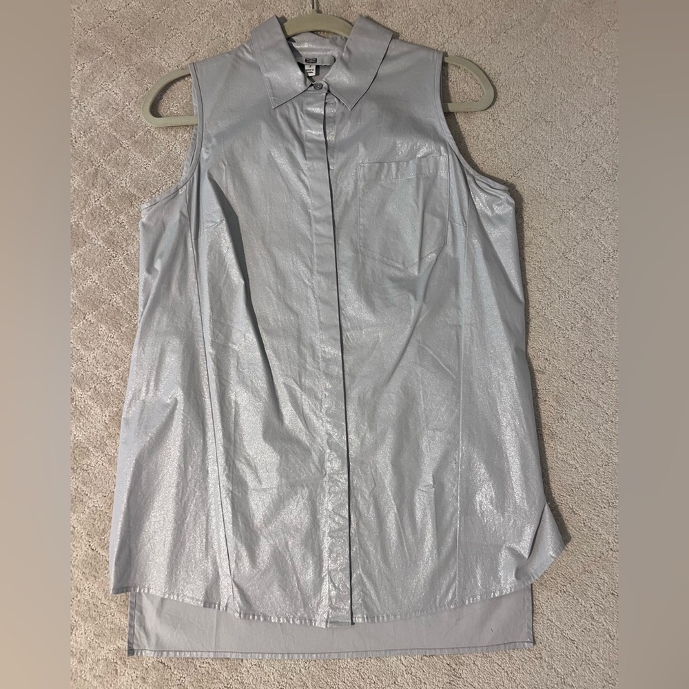 Etcetera Silver Sleeveless Button Down Top - image 1